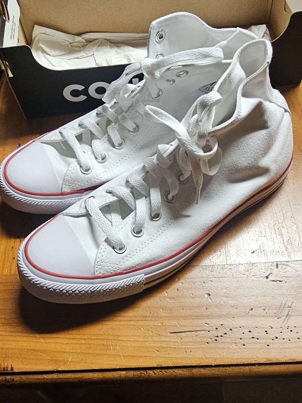 Converse White High-Top Canvas Sneakers with Red Trim